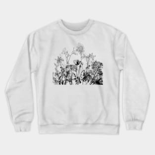 Black White Wild Flowers Botanical Pattern Illustration Vintage Crewneck Sweatshirt